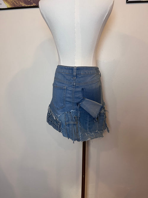 Denim Patchwork Mini Skirt